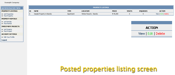 Invest Bulgaria Admin Panel Property Listing/Editing Screenshot
